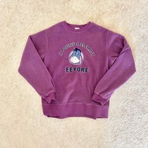 Disney Eeyore Embroidered Purple Fleece Crewneck